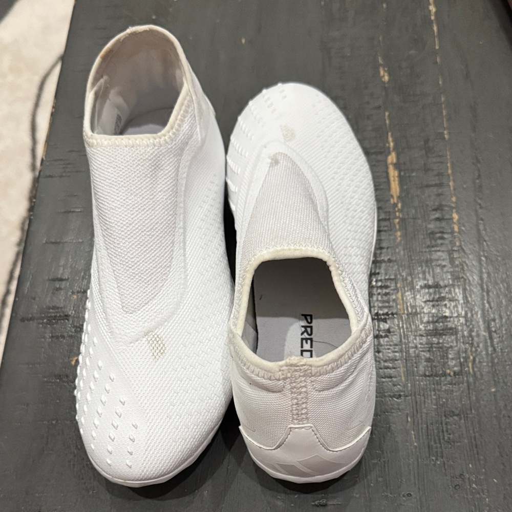 Adidas Predator Accuracy 3. White Slip-On Soccer cleats.